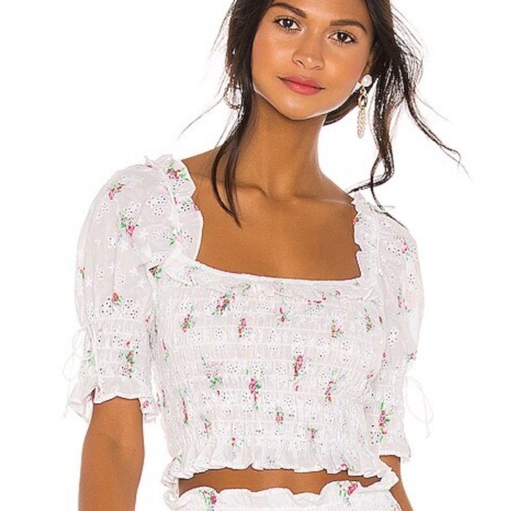 For Love & Lemons Tarte Eyelet Smocked Blouse